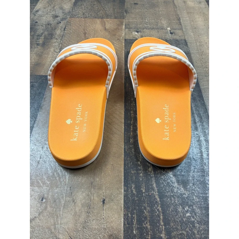 Kate Spade Brigitte Slide Sandals Womens 8B Orange White Logo Rubber Pool Shoes